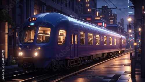 "Dimmed Night, Slow Train: A Relaxing Journey through the Cityscape After Dark."