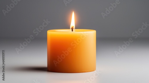 3D illustration of lit candle yellow natural fragrance isolated on gray background.