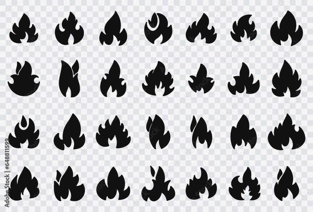 Collection of fire flames on transparent background set of fire vector ...