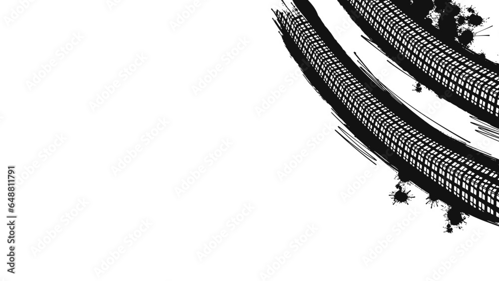 Tire tread marks. Black tire print. Vector illustration isolated on white background.