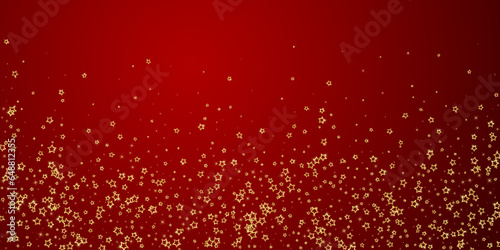 Starry night fairy tale background. Cute sparkling twinkles, christmas spirit in the air. Festive stars vector illustration on red background.