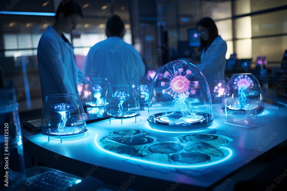 stateoftheart laboratory setting. Researchers in white coats observe