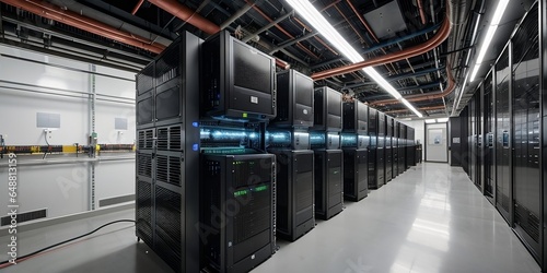 A beautiful view in a futuristic server room. Futuristic data center concept photo