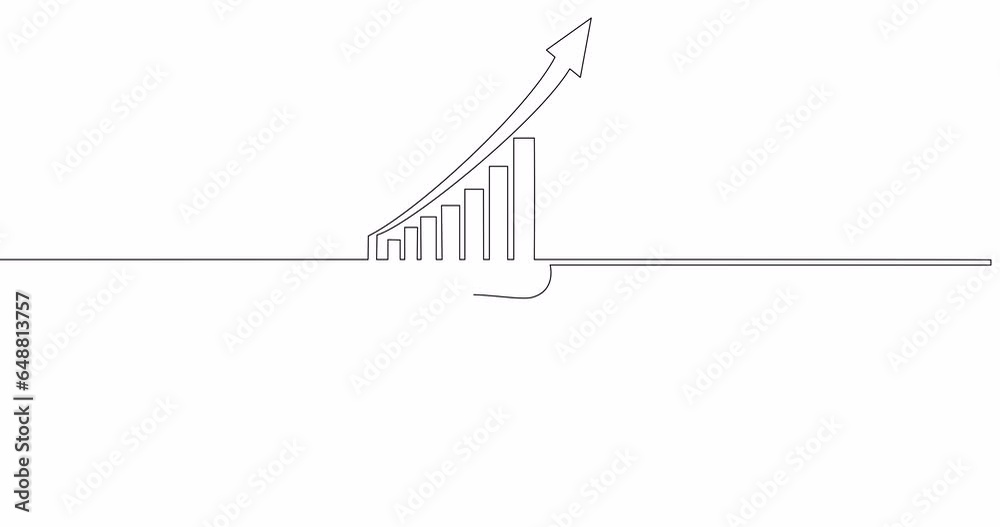 Self drawing line animation digital marketing business computer mouse and income graph continuous one single line drawn concept video