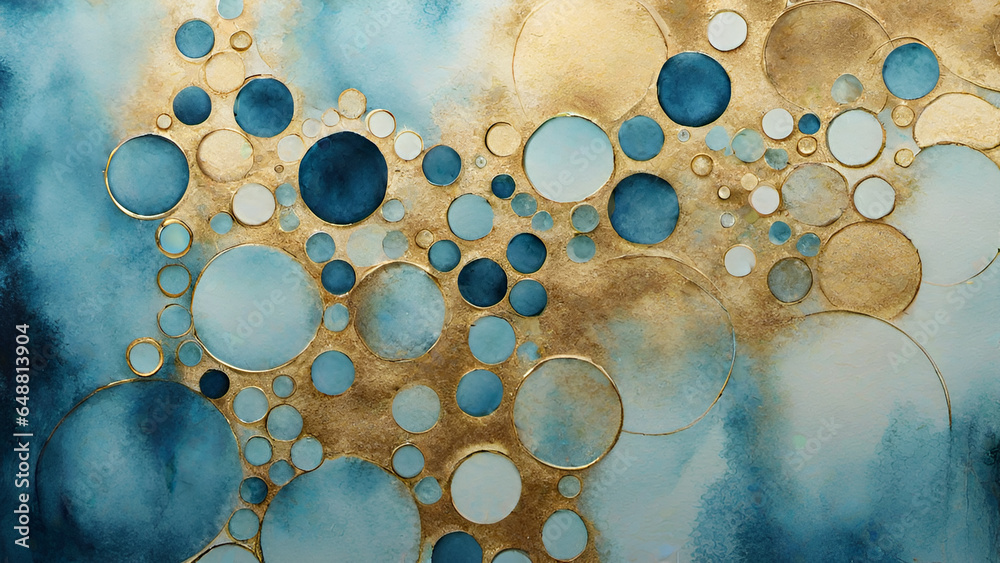 Abstract watercolor paint background by gradient deep blue color with liquid fluid grunge texture for background, banner gold