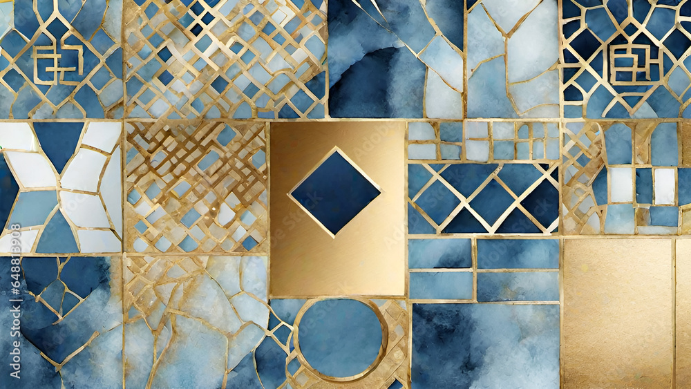 Abstract watercolor paint background by gradient deep blue color with liquid fluid grunge texture for background, banner gold