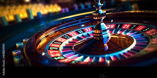 Banner Casino Las Vegas game roulette wheel spinning. Generation AI photo