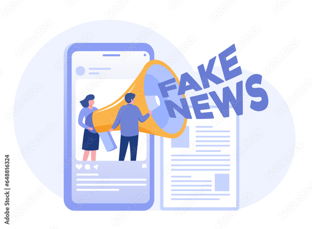 Fake news illustration, information, social media news, hoax, propaganda, flat vector banner for landing page website - obrazy, fototapety, plakaty 
