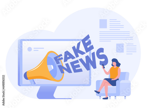 Fake news illustration, information, social media news, hoax, propaganda, flat vector banner for landing page website