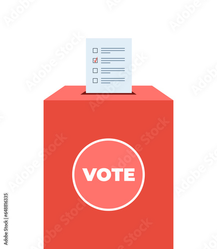 Puts voting ballot in ballot box. Voting and election concept. Vector illustration.