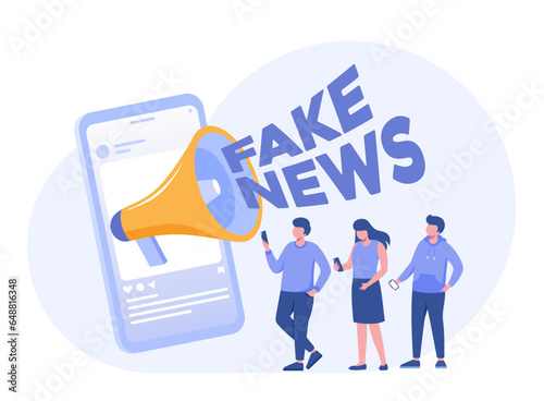 Fake news illustration, information, social media news, hoax, propaganda, flat vector banner for landing page website