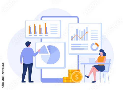 Financial concept, sales strategy, team work, corporate budget, growth income, investment business, flat vector banner for landing page website