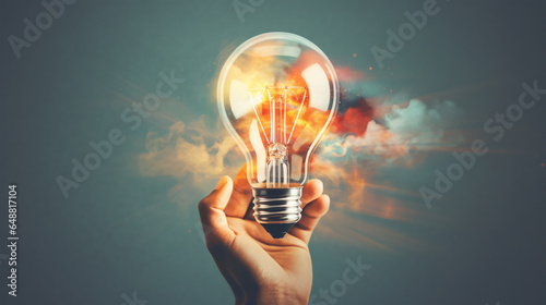 A light bulb in hand, generates a new idea concept illustration