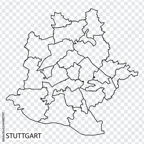 High Quality map of Stuttgart is a city  The Germany, with borders of the regions. Map of Stuttgart for your web site design, app, UI. EPS10.