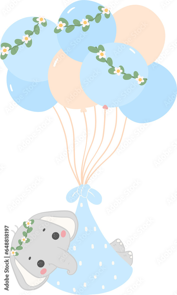 Baby shower elephant, cute elephant with balloons