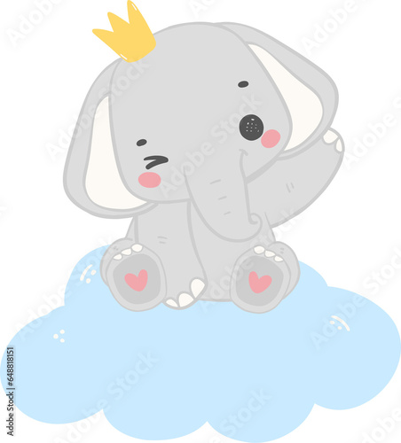 Baby shower elephant, cute elephant boy on cloud