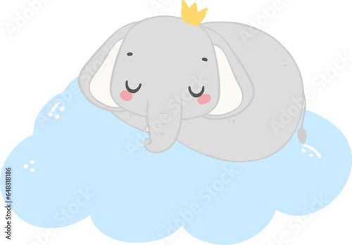 Baby shower elephant, cute elephant boy sleeping on cloud