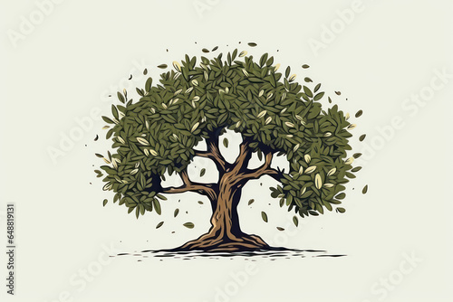 Illustration of an old centenary olive tree. Generative AI. photo