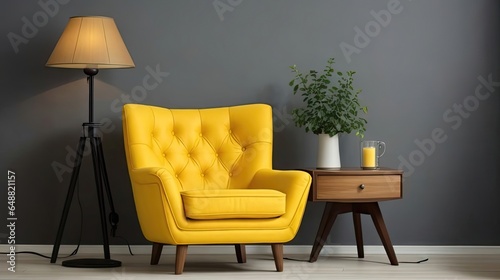 Minimalist Boho interior design yellow sofa 