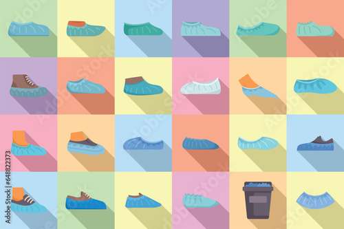 Shoe covers icons set flat vector. Footwear protection. Shoe clean