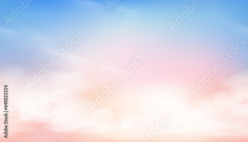 Sky Background with Blue,Pink Fluffy Clouds,Seamless pattern Morning Sunrise Sky in Summer,Pattern gradient fantasy dramatic orange Sunset sky in Autumn,Winter,Vector illustration cartoon fairy mystic © Anchalee