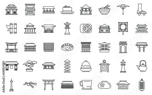 Kyoto icons set outline vector. Real estate. Japan culture