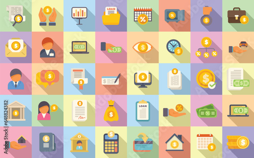Loan manager icons set flat vector. Car fund. Credit money