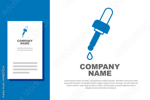 Blue Pipette with oil icon isolated on white background. Organic aromatherapy essence. Skin care serum glass drop package. Logo design template element. Vector