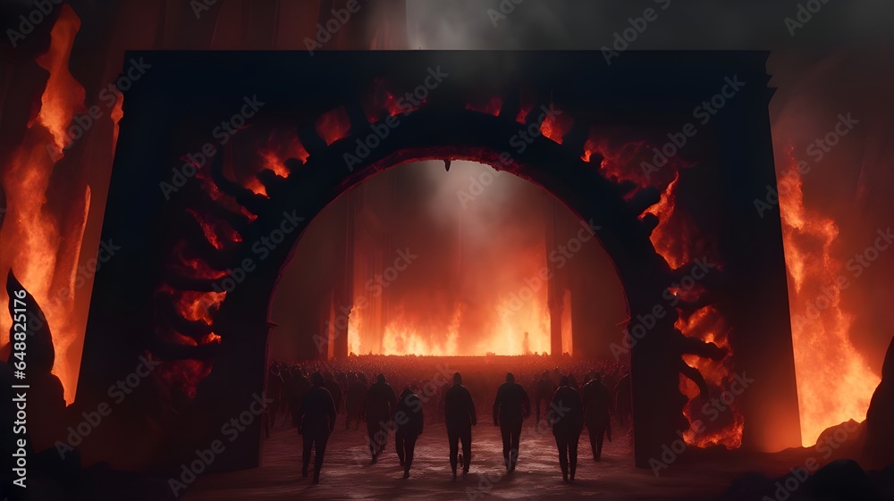 gates of hell with faceless people