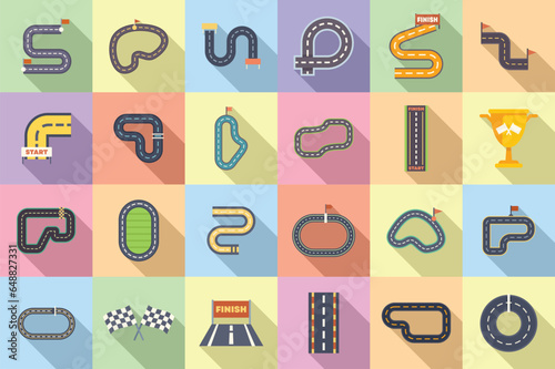 Racetrack icons set flat vector. Map track. Grand prix