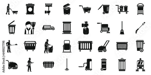 Man street cleaner icons set simple vector. Urban mask. People trash