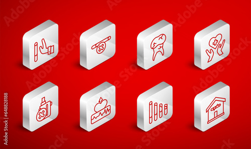 Set line No smoking at home, Tooth with caries, Heart cross, Smoking cigarette, Giving up, Heartbeat increase and electronic icon. Vector