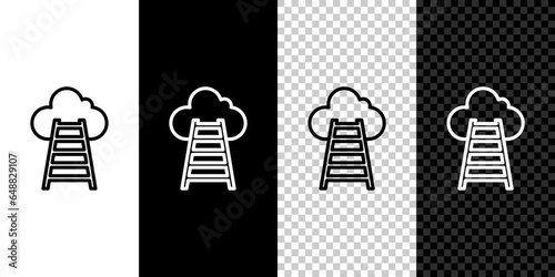 Set line Stair with finish flag icon isolated on black and white, transparent background. Career growth business concept. Concept of business development. Vector