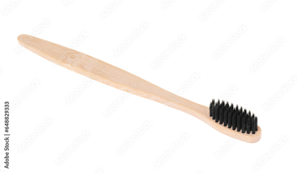 One bamboo toothbrush isolated on white. Eco friendly product