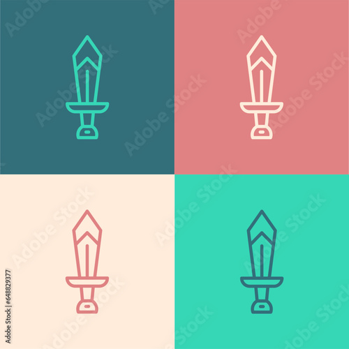 Pop art line Sword for game icon isolated on color background. Vector