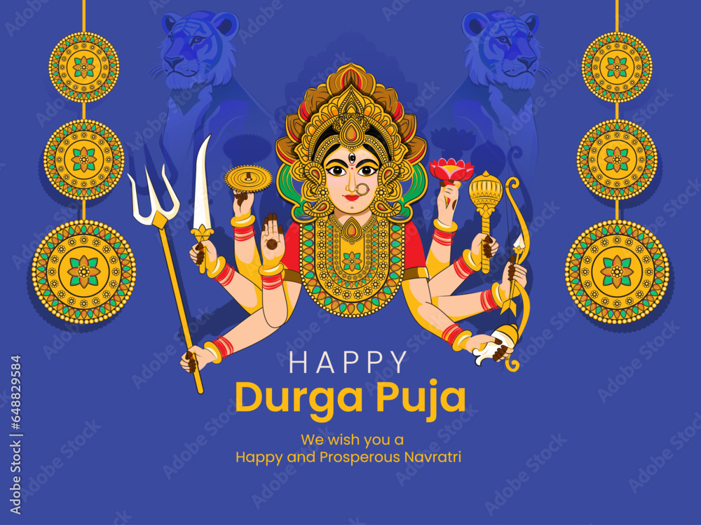 Illustration of Goddess Durga in Happy Durga Puja Shubh Navratri Indian Festival Template Illustration of Goddess Durga in Happy Durga Puja Shubh Navratri Indian Festival Template