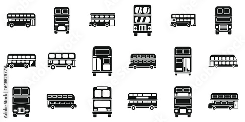London bus icons set simple vector. Double decker. Traffic transport