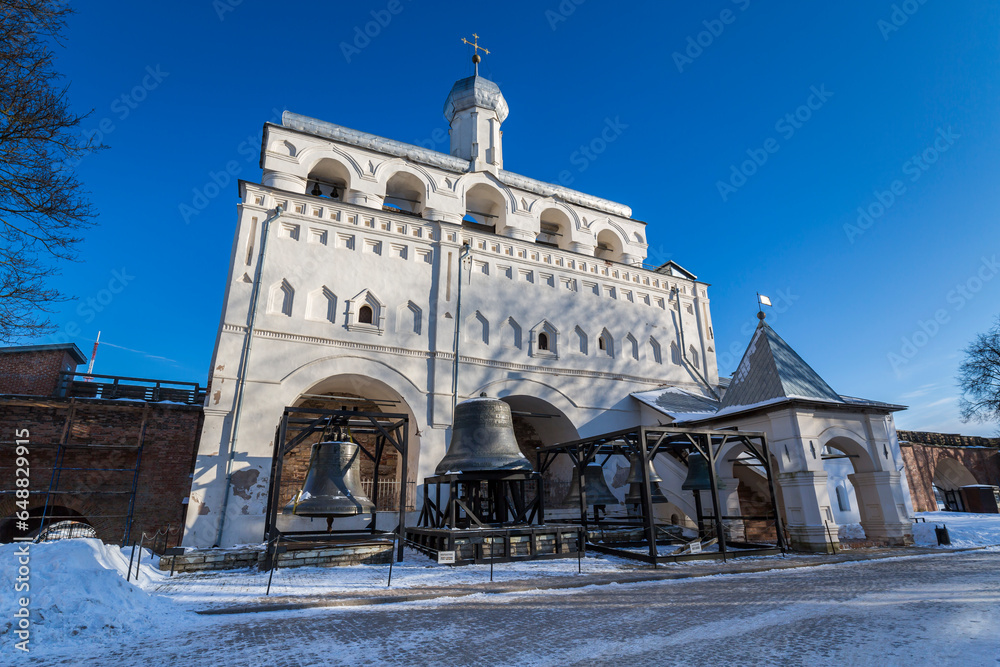 View of bell tower at Novgorod Kremlin