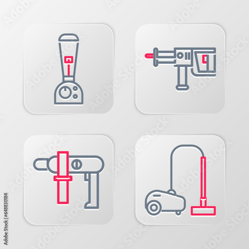 Set line Vacuum cleaner, Electric drill machine, Rotary hammer and Blender icon. Vector