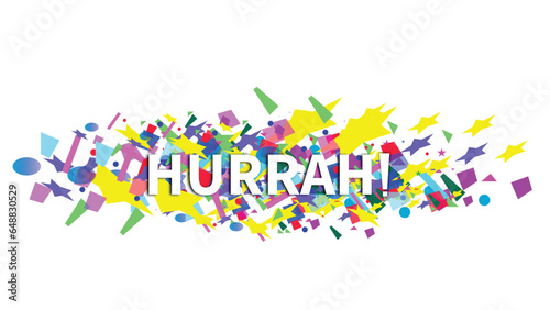 Colorful confetti with HURRAH text