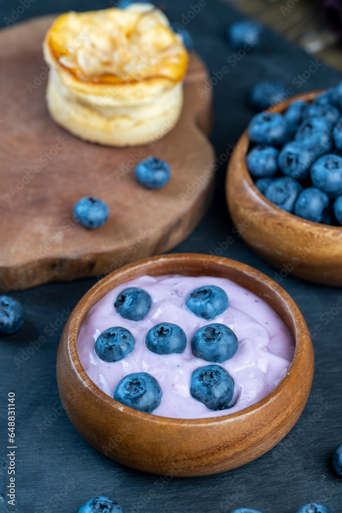 fresh blueberry-flavored yogurt with ripe blueberries fresh blueberry-flavored yogurt with ripe blueberries