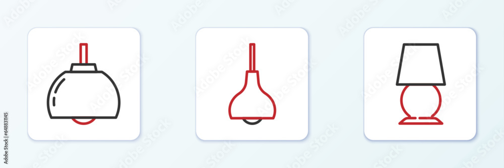 Set line Table lamp, Chandelier and Lamp hanging icon. Vector Set line Table lamp, Chandelier and Lamp hanging icon. Vector