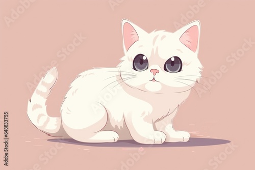 White Cartoon Cat on Pink Background