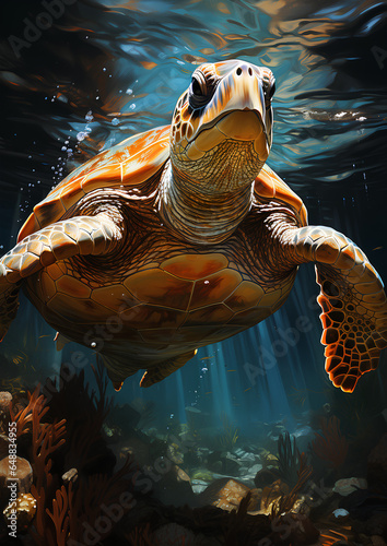 A tutrtle swiming in ocean, AI GENERATED