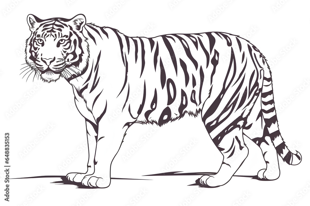 Naklejka premium Tiger icon, black and white, AI GENERATED