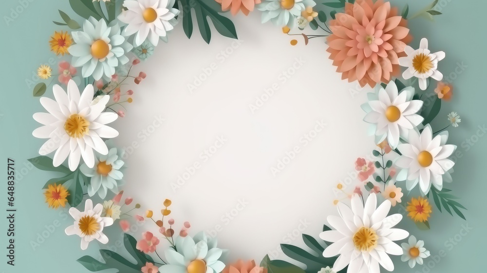 Beautiful spring flowers floral border frame with copy space for text, AI generated