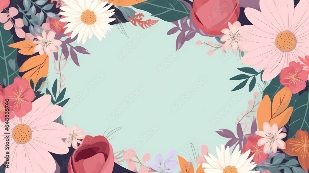 Beautiful spring flowers floral border frame with copy space for text, AI generated Beautiful spring flowers floral border frame with copy space for text, AI generated