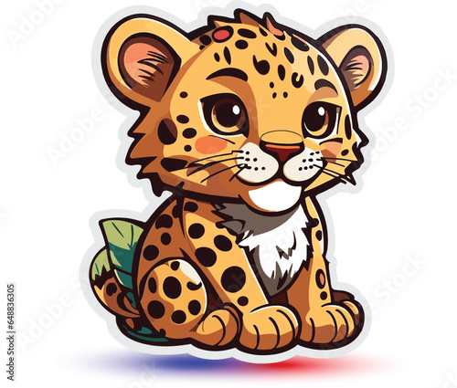 A sticker of a cheetah with cute jaguar cartoon style