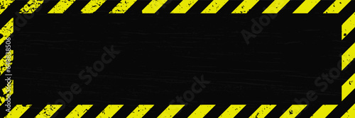 Yellow Stripped on black background. Grunge long plaque with yellow and black stripes and text space. Template rectangle. Vector illustration EPS10.