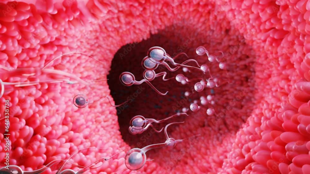 The sperm fertility is directed towards the egg bubble after sex. To do human mating. A pre-fertilization model between an egg and a sperm. 3D Rendering
